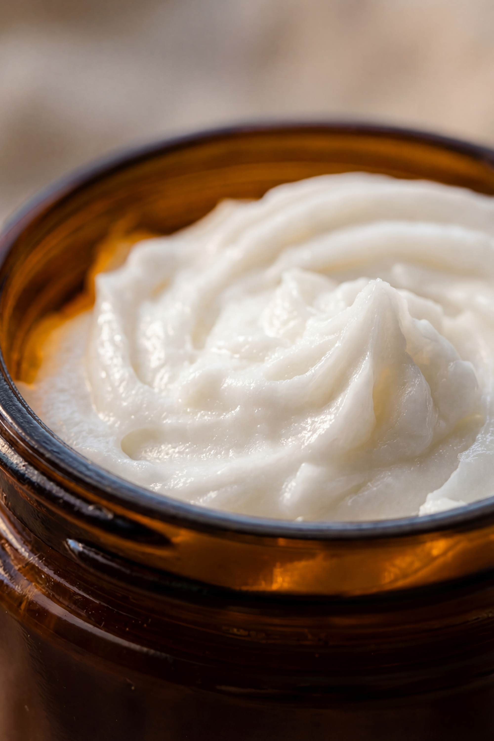 Close-up of a jar with white cream inside
